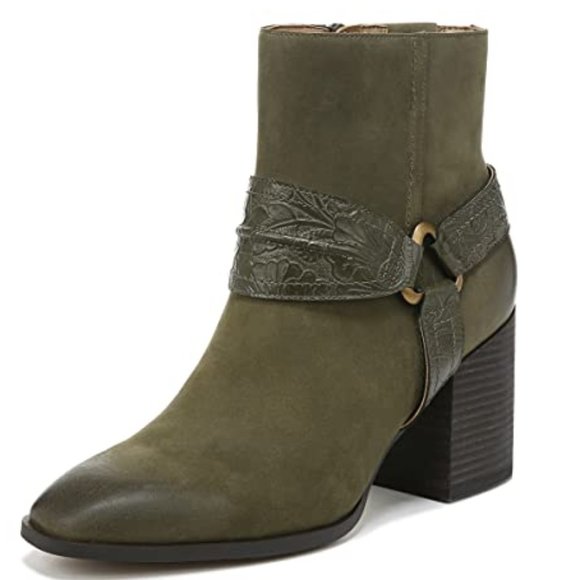 Vionic Shoes - Vionic Olive Green Suede Carnelia Block Heel Ankle Boots